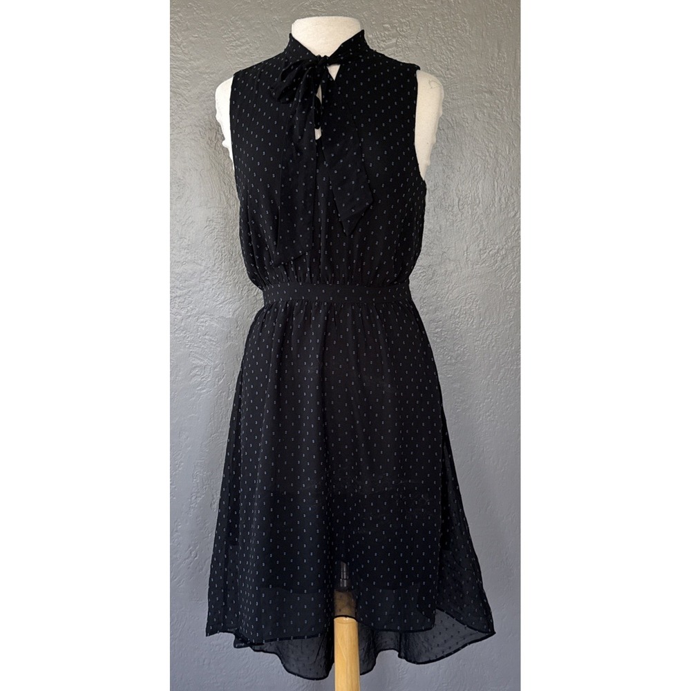 Women's Medium Avec Les Filles Midd Dress Black with Blue Dots Halter Style Top